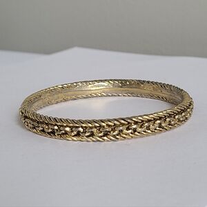 Vintage Gold Tone Luxury Chunky Braided Rope Costume Bangle Bracelet